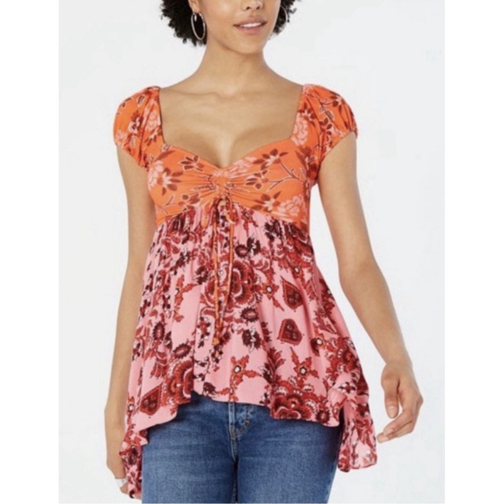 NWT Free People La Bamba Babydoll Hawaiian XS Tropical Babydoll Top Shirt $78 - Picture 3 of 7